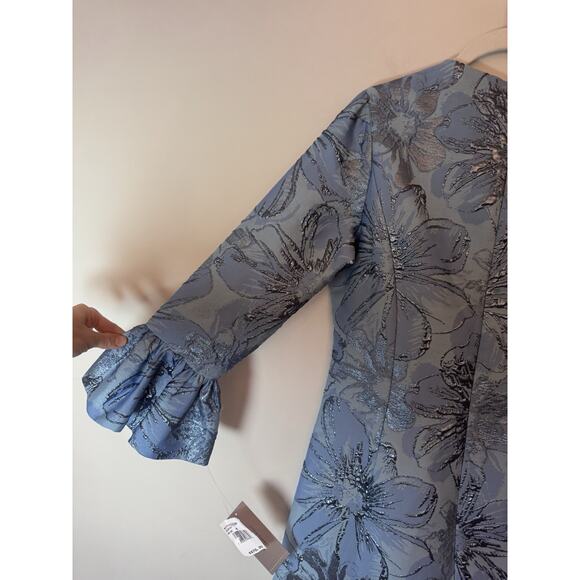 Rickie Freeman for Teri Jon Bell-Sleeve Metallic Floral Jacquard Dress Sz 6 NWT - Picture 12 of 16